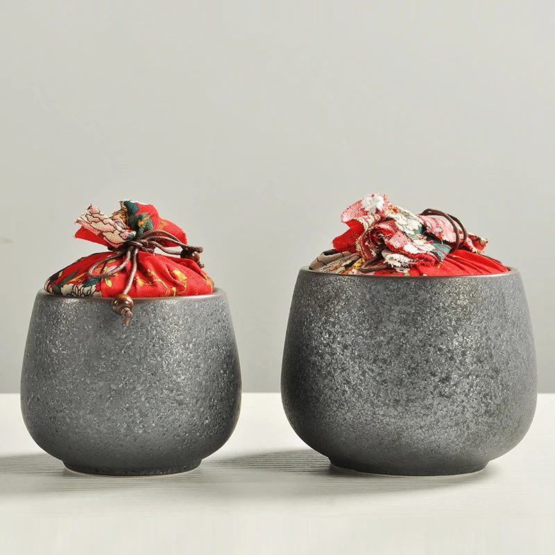 

Japanese Style Coarse Pottery Tea Caddy Ceramics Kung Fu Tea Set Tea Storage Box Spices Seasoning Sealed Jars Vintage Home Decor