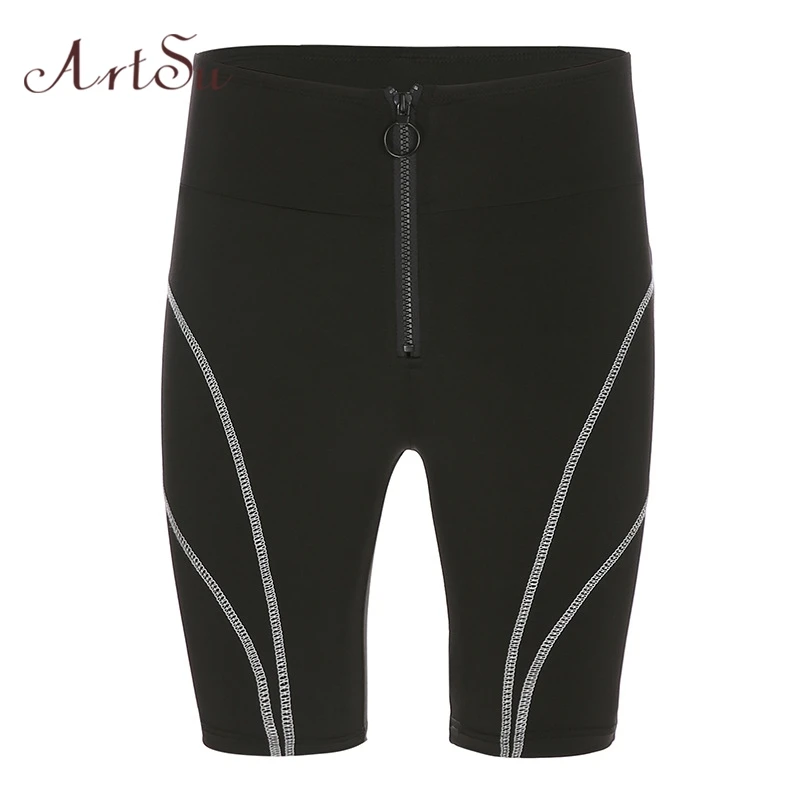 ArtSu Black Biker Shorts Women Stretch Push Up High Waist Shorts Ladies Active Wear Short Hotpants Fitness Summer ASSH20082