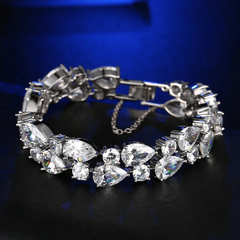 Брендовый роскошный женский браслет FYM цвета розового золота с кристаллами из