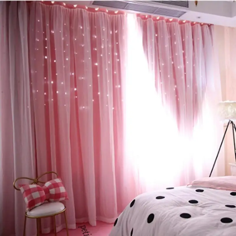 Hollowed Out Star Shading Window Blackout Curtain Drapes Purdah for Living Room Princess Children Room Baby Kid's Room Curtain - Цвет: Розовый