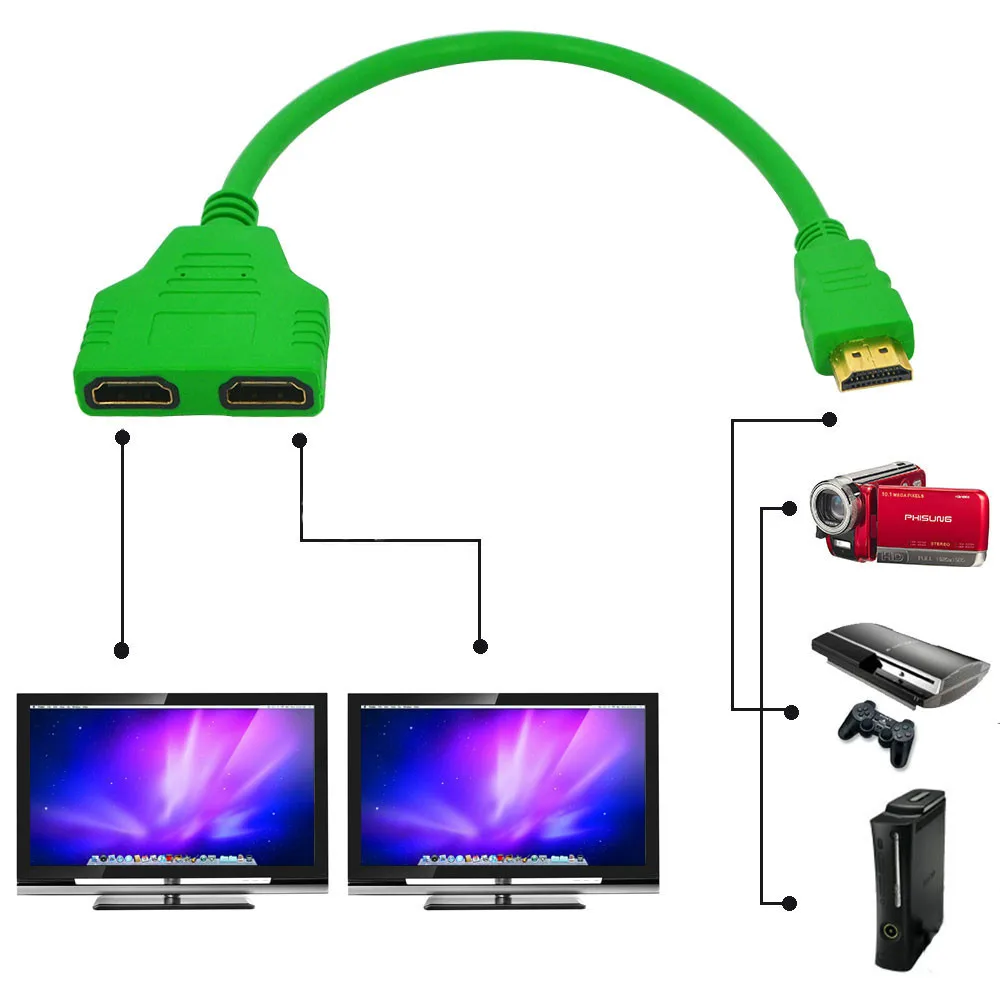 Новый горячий многоцветный 1080P 1/2 сплиттер HDMI папа к женскому 2 кабель 1 в Выход