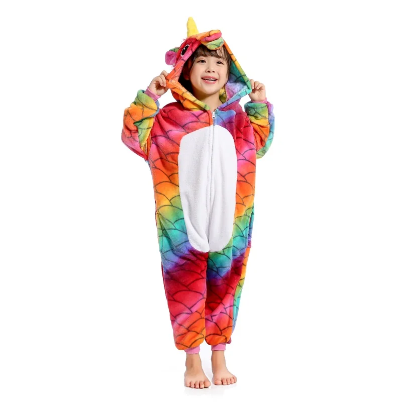 NewKigurumi Unicorn Pajamas for Boys Girls Pyjamas Animal Pegasus Pijamas Onesies Winter Kids Children Sleepwear | Мать и ребенок