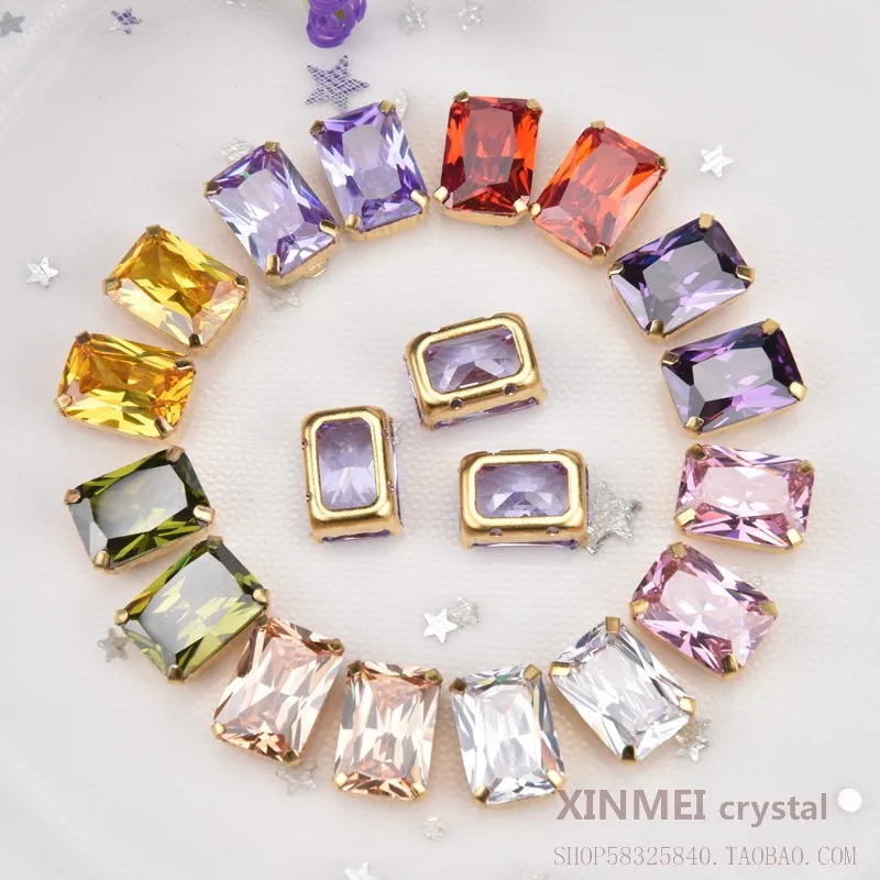 mix color AAAAA Циркон Стразы 10*14 мм Прямоугольник песочного цвета с золотой коготь Шить на одежде свадебные украшения, аксессуары 10 шт./пакет Strass - Цвет: mix color