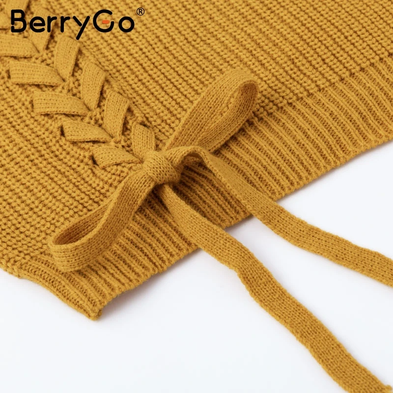 BerryGo водолазка с боковой шнуровкой вязаный свитер женский повседневный