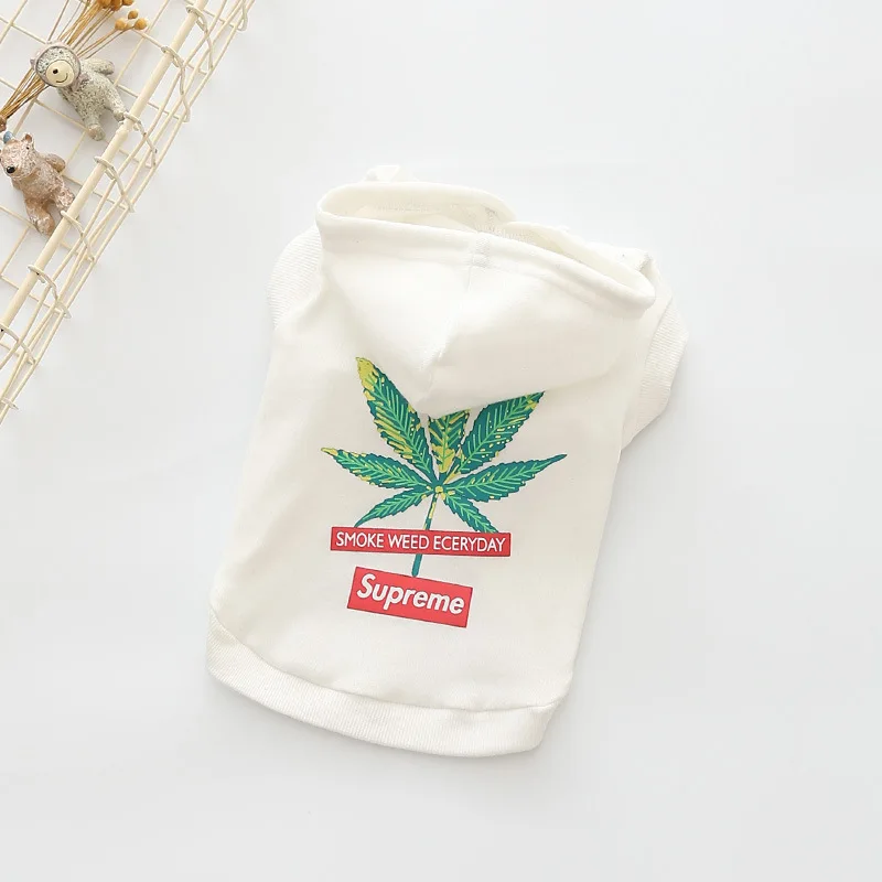 Мода с капюшоном собаки жилет хлопок и шерсть футболка милым принтом листья букв