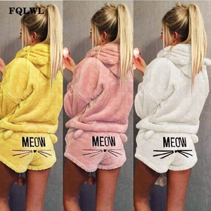 Пижама женская FQLWL, зимняя фланелевая, кигуруми, в виде кошки