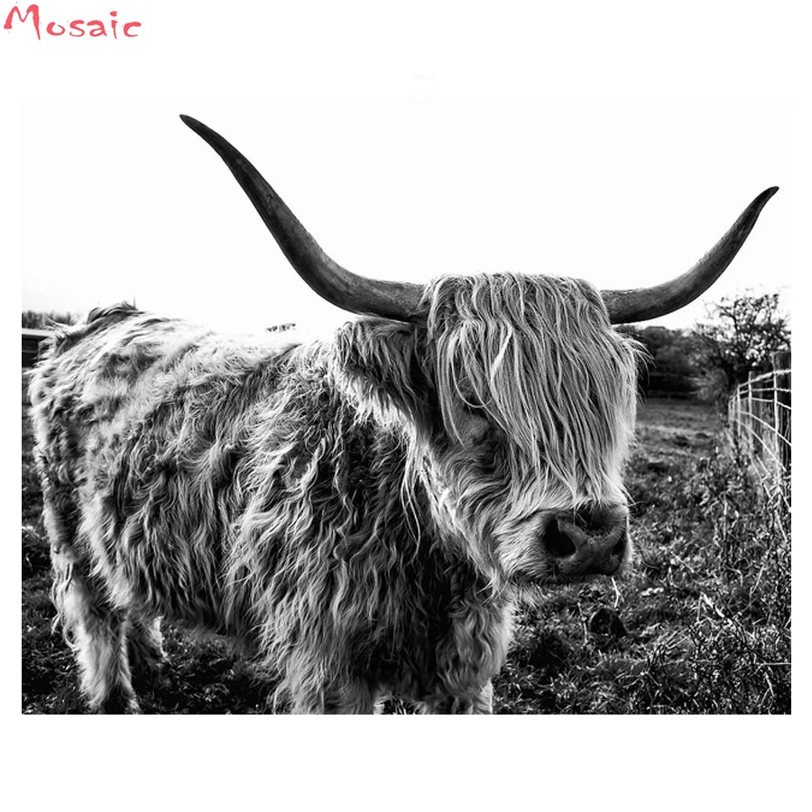 Полностью квадратная/круглая дрель diy Алмазная картина кристалл &quotHighland Cow&quot