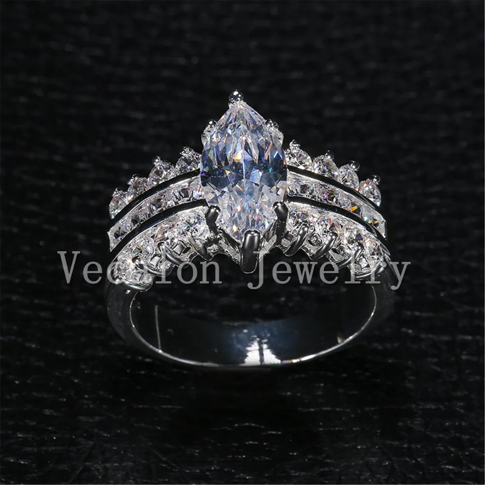 Vecalon 2016 Бренд ручной работы Маркиза Cut 5ct Cz 5A Циркон Серебро 925 пробы обручальное