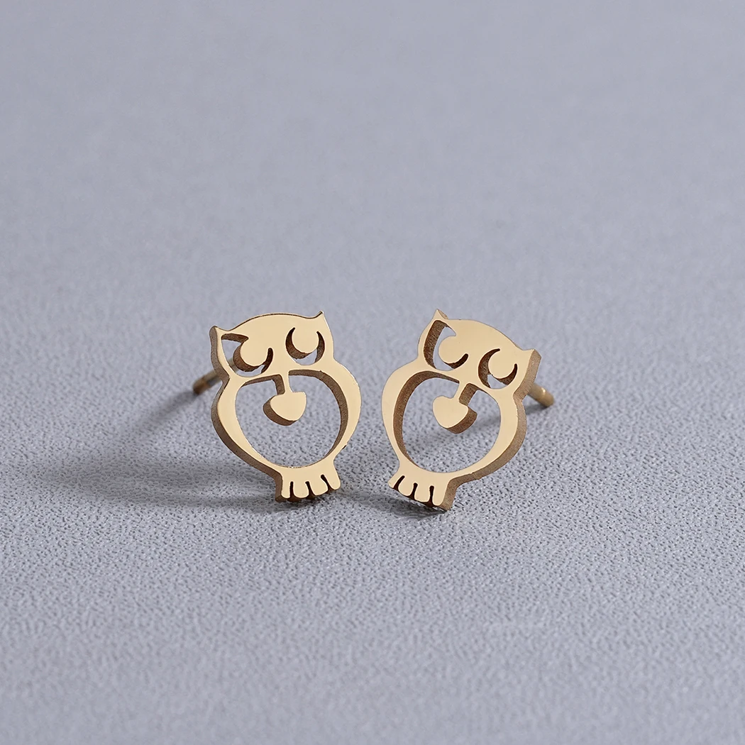 Женские серьги-гвоздики в виде совы Kinitial из нержавеющей стали красивые серьги