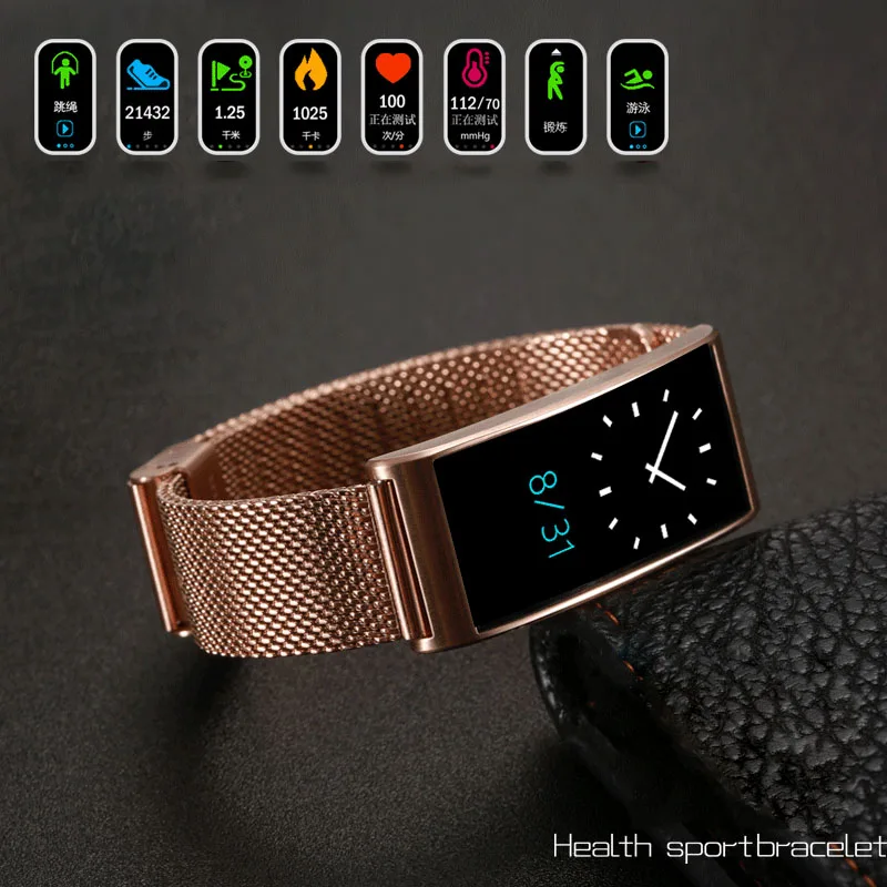 

2018 Blue IP68 Waterproof Smart Fitness Bracelet Pedometer Blood Pressure Smart Wristband Android iOS Fitness Tracker