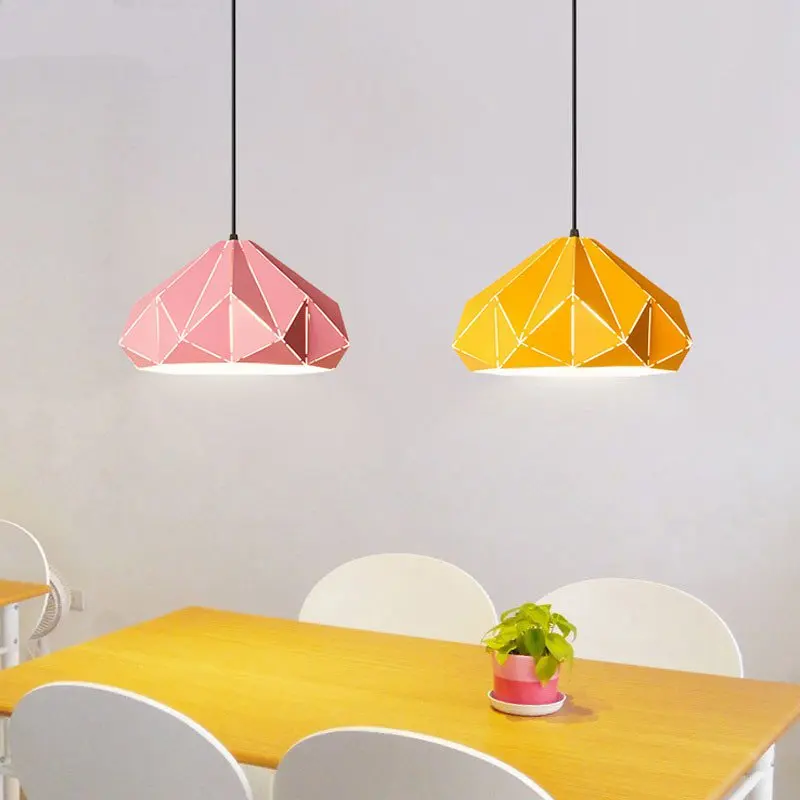 Modern Diamond Pendant Lights Fixtures Nordic design Dining Room Hanging Lamps for living room Led Colorful Lamp Shade Luminaire | Лампы и
