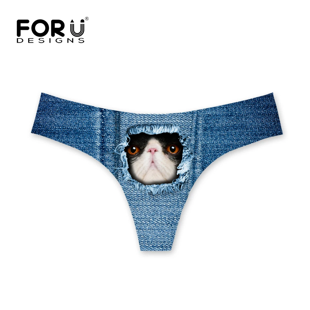Женское джинсовое нижнее белье FORUDESIGNS с милыми синими животными и кошками