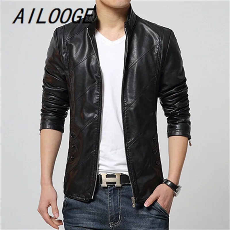 Новая модная мужская кожаная куртка Мужская коричневая черная красная из