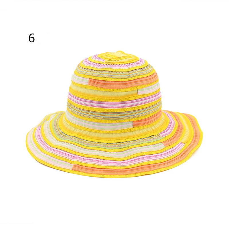 Summer Trendy Fashion Sweet Romantic Retro Classic Women Lady Stripped Outdoor Sun Proof Beach Wide Brim Bucket Hat|wide brim sun hat|sun beach