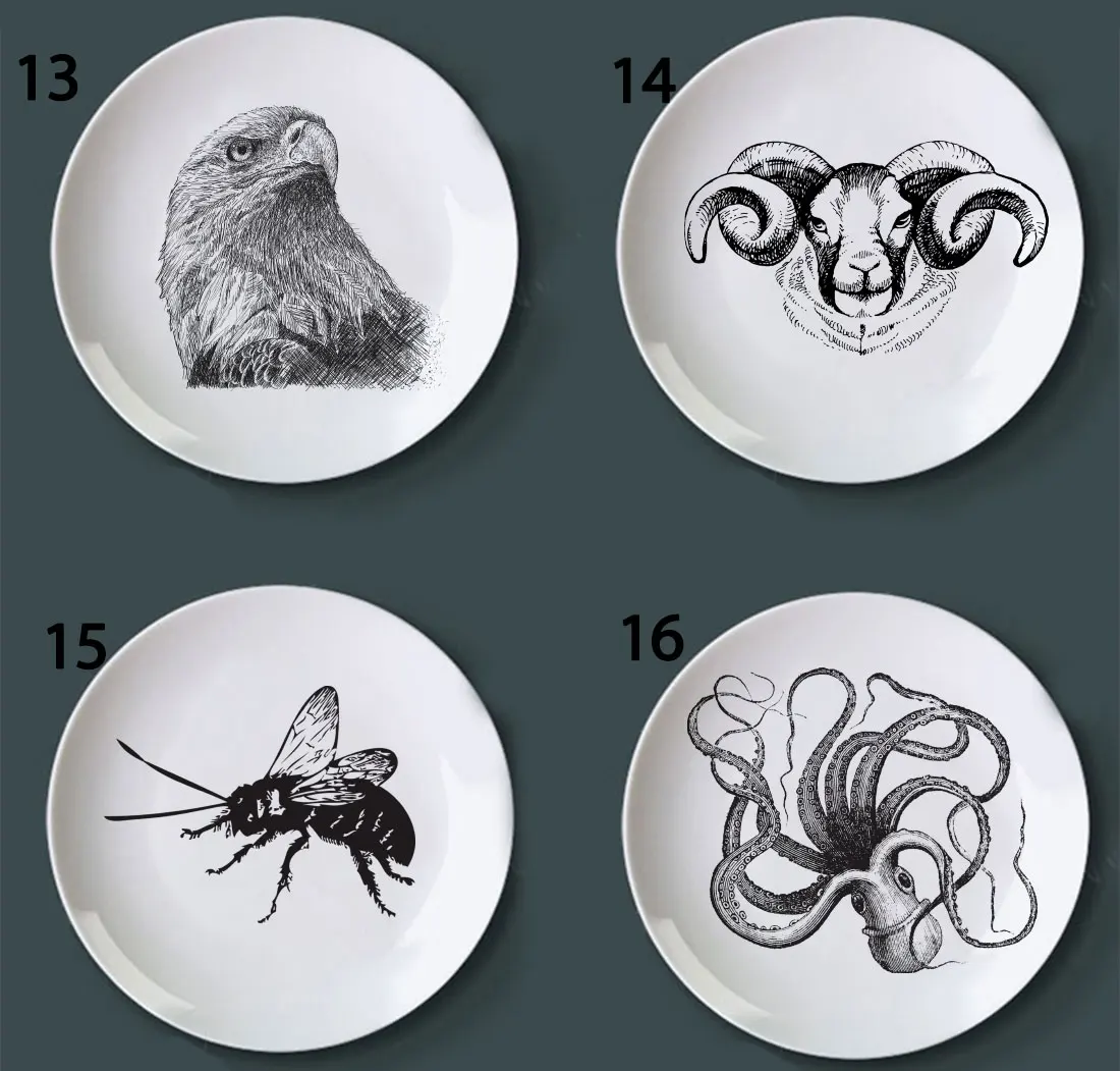 Белая и черная декоративная тарелка с головой животного креативное керамическое