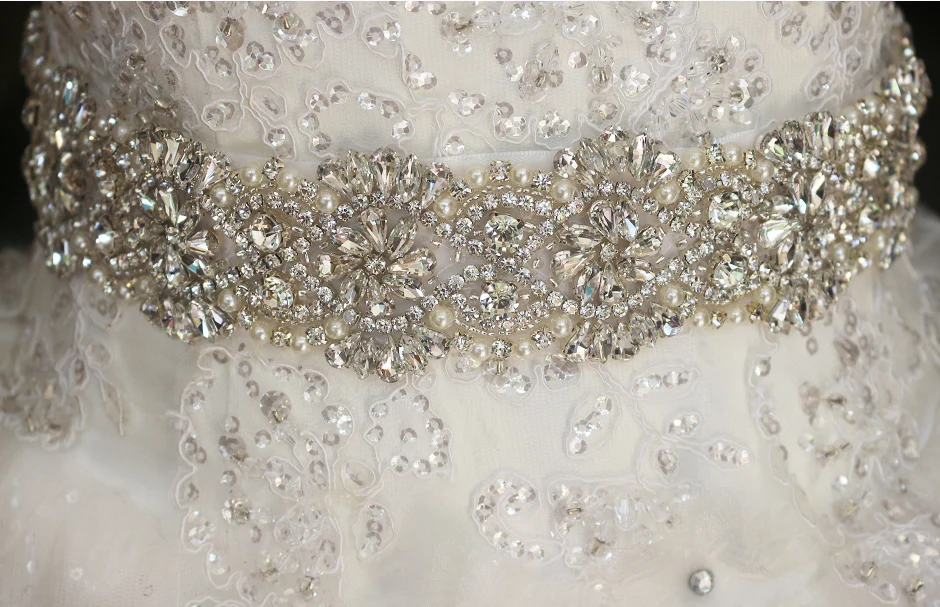 Роскошный свадебный пояс на заказ для невесты Кристальный со стразами ювелирное