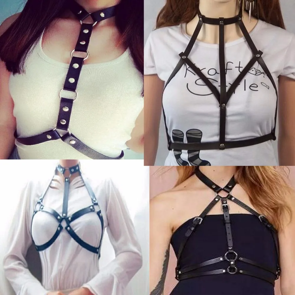 Darkness SM Erotic Costume Gothic Mature Sexy Cosplay Halterneck Choker Bandage Leather Harness Cage Bustier Corset Chest Belt | Аксессуары