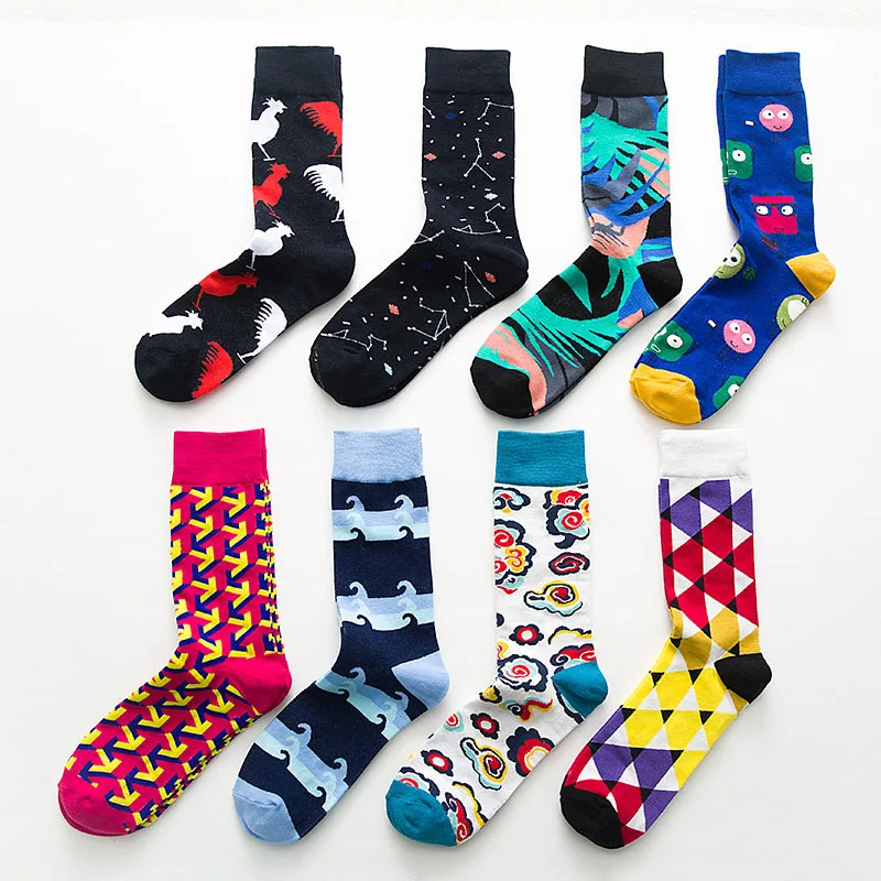 

Men's Style Long High Quality Colorful Fashion Casual Cotton Socks Cartoon Animal Diamond Shaped Funny Trend Couple's 2 Pair