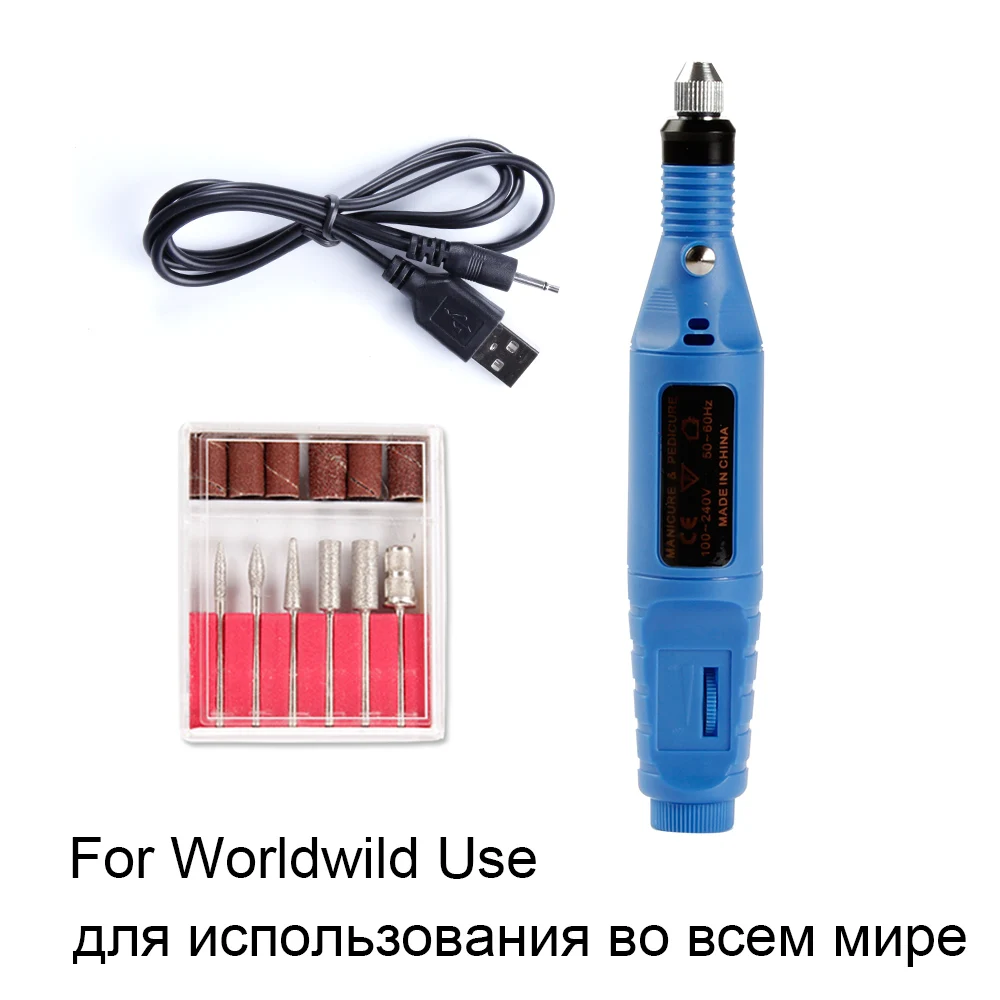 Blue USB Электрические сверла для ногтей Набор фрезерный сверлильный станок для маникюра дизайн ногтей шлифовальный пилочка для удаления геля фреза педикюрный аппарат - Цвет: Blue USB
