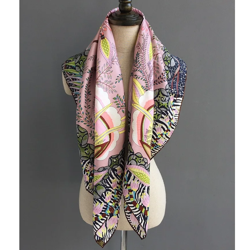 

2019 Spring Floral 100% Twill Silk Scarf Wraps Shawl 35" X 35