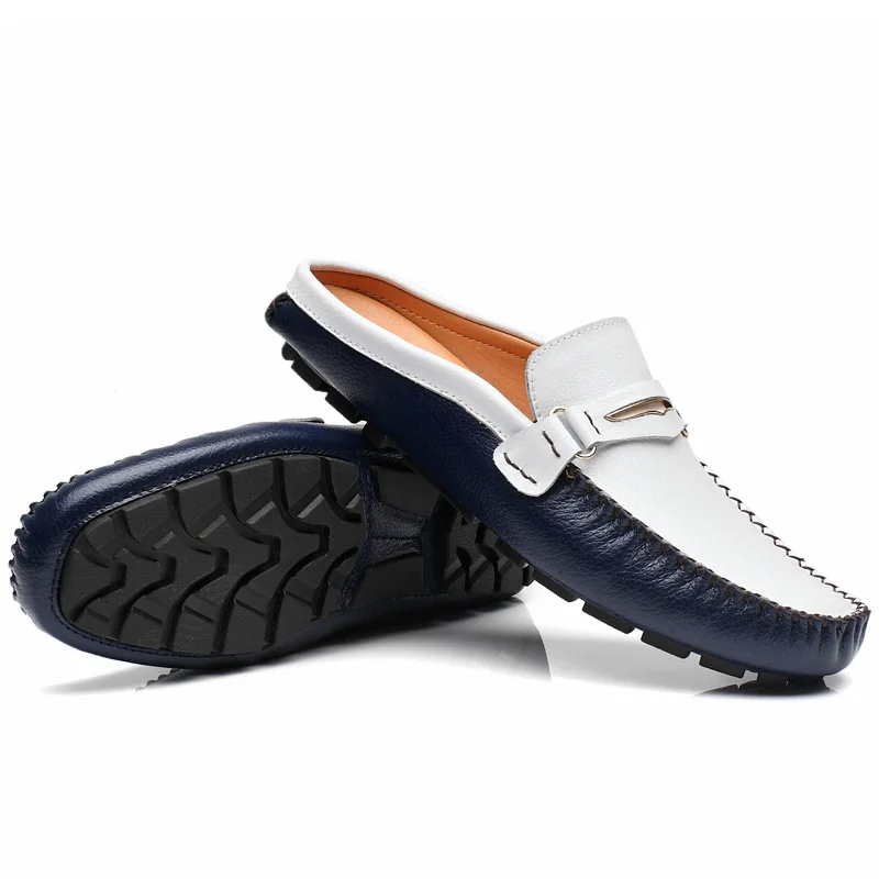 JKPUDUN Mens Designer Black Shoes Luxury Brand 2019 High Quality Genuine Leather Flats Half Slipper Loafer Casual Summer Sandals | Обувь