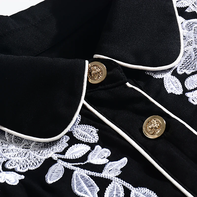 2019 Autumn Elegant Pleated Dress High Quality Fashion Full Sleeve Turn-down Collar Black | Женская одежда