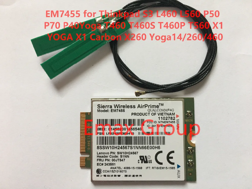 EM7455 FRU 00JT547 + антенна для Thinkpad X1 Carbon 5-го поколения L460 L560 P70 T460S T460P T560 YOGA 4-го X260 |