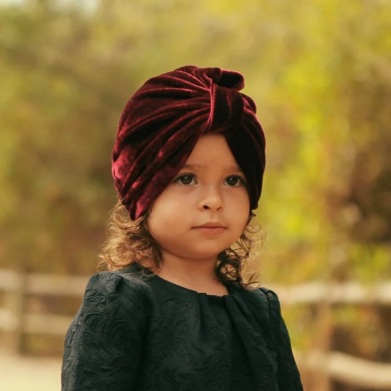 Fashion Velvet Baby Hat for Girls Boys Spring Turban Knot Cap Newborn Photography Props Elastic Infant Beanie Bebe Accessories | Детская