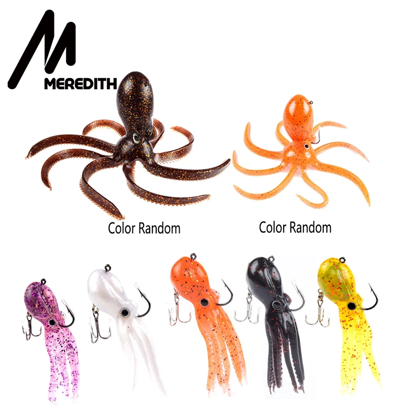 Meredith, 7 шт., 3 размера, художественная головка осьминога, длинный хвост, мягкие Свинцовые Приманки для ловли осьминога, для соленой рыбалки