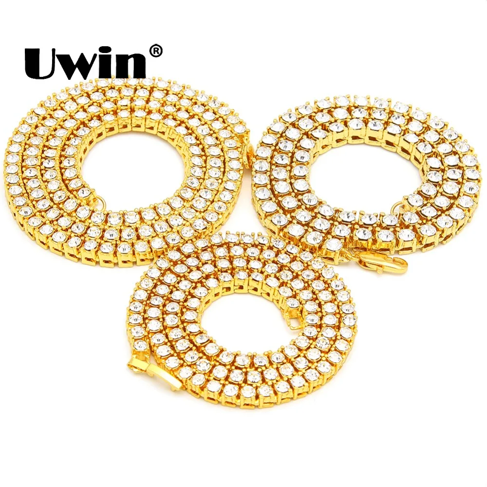 

Uwin Hiphop Zinc Alloy Choker Bling Iced Out Rhinestones Necklace For Men 3-5mm Rose Gold/Gold/Silver Color 1 Row Tennis Chains