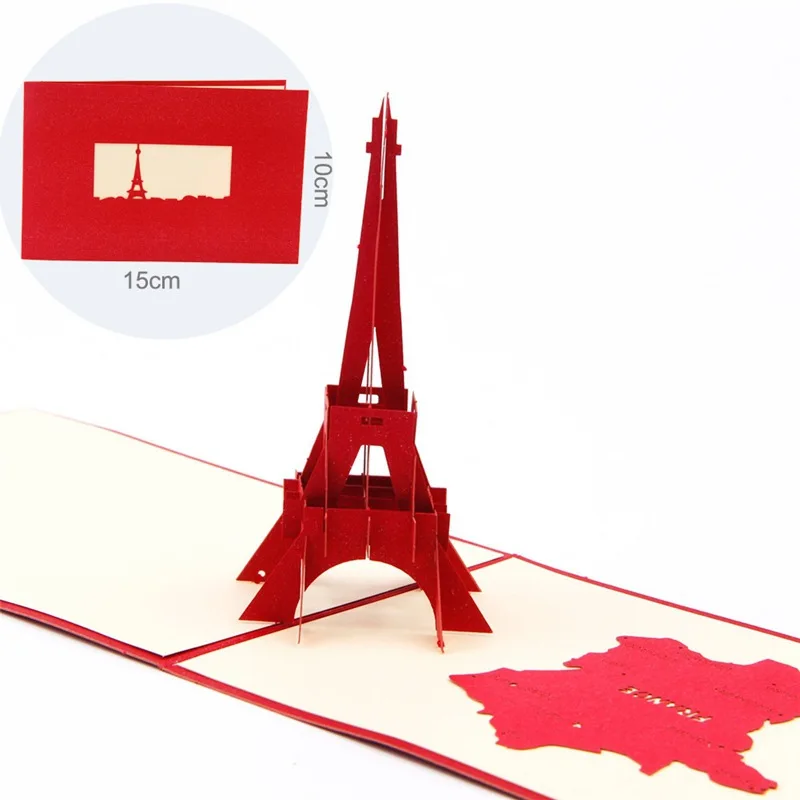 Eiffel Tower red Нотр-Дам де Пари миниатюры день рождения 3D карты Карта мира аттракционы деловые приглашения карты мальчик подарки туристическая открытка - Цвет: Eiffel Tower red