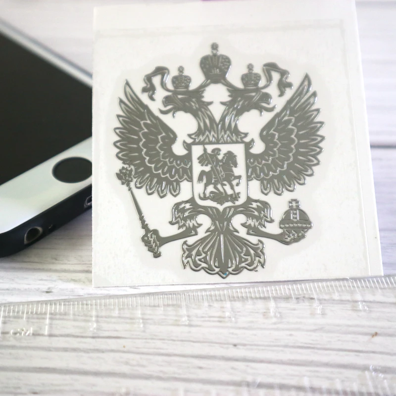 CK2725#34*39мм наклейки на авто 3D Герб России Никель Металл водонепроницаемые машину