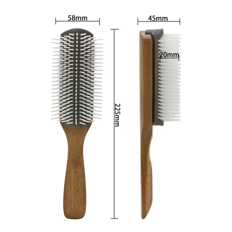 

CestoMen White Nylon Hair Heat Resistant Styling Brush Detachable Rubber Head Paddle Hairbrush Bamboo Handle 9 Rows Teeth Comb
