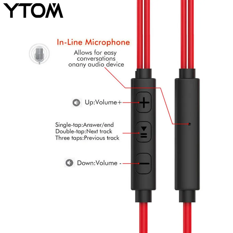 YTOM AT2 металла спортивные наушники с регулятором громкости микрофона для apple 5S iphone