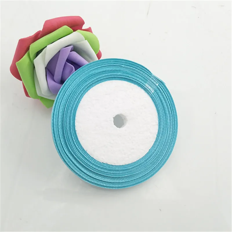 CD-4 Light blue 25 ярдов/рулон 6 мм Ширина красочные шелковые атласные ленты Свадебная вечеринка украшения подарок ремесло тканевая лента для шитья ткань ленты DIY - Цвет: CD-4 Light blue