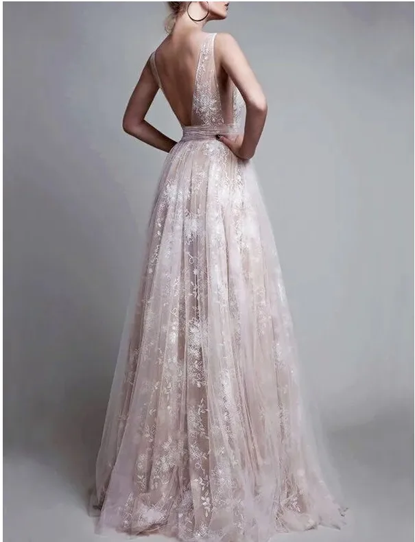 Robe de bal Longue кружевные и тюлевые платья для выпускного вечера с v образным вырезом