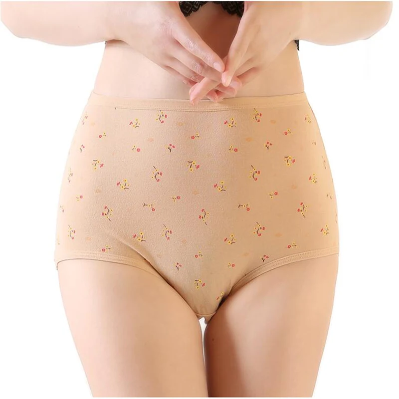 New Women Underwear Female Big Size Panties Cotton Briefs High-Rise Breathable Comfortable Intimates Small Flower Pink | Женская одежда