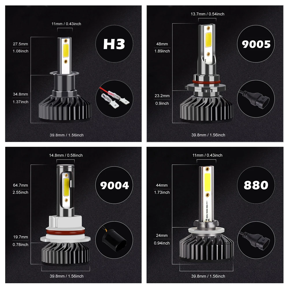 Infitary H7 H4 Автомобильный светодиодный головной светильник лампы H1 H11 H3 H27 880 9005 9006 9007 72 Вт 8000LM 6500K 12V Авто Светодиодный Фонарь налобный мини-фонарь COB Туман светильник