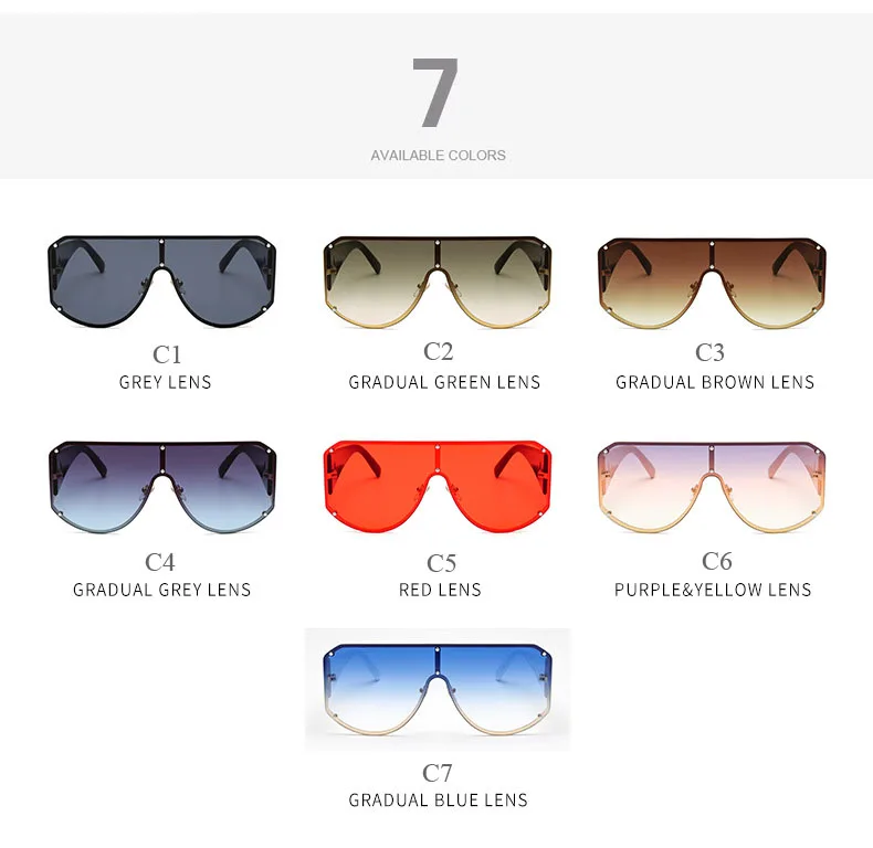 

Fashion Oversized one piece Lens sunglasses metal frame glasses Vintage Square Sunglasses gradient lens glasses UV400