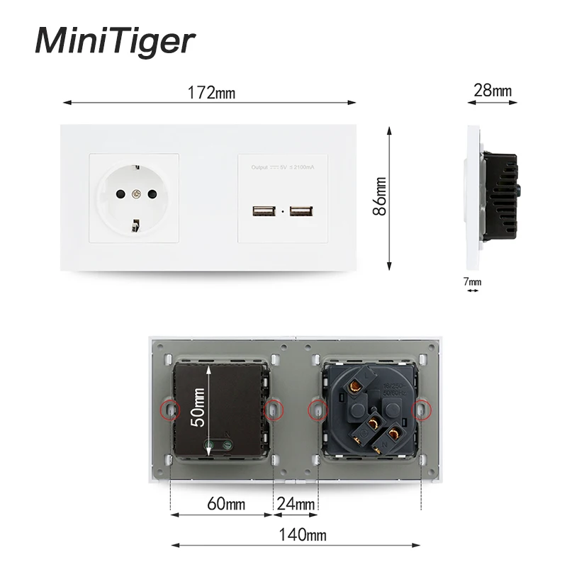 Minitiger настенная панель из поликарбоната стандарт ЕС розетка 16А электрическая
