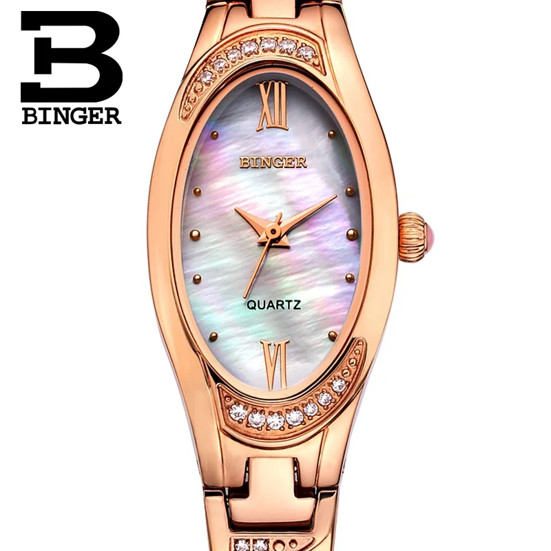 D RG-Promotion Швейцарский бренд BINGER, женские кварцевые часы с бриллиантами, женская форма с тонким дамским сапфировым корпусом, водонепроницаемые - Цвет: D RG-Promotion