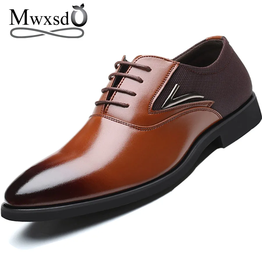 Mwxsd brand mens formal leather shoes men Gradation brown soft dress male casual Office Lace-up Oxford Shoes | Обувь