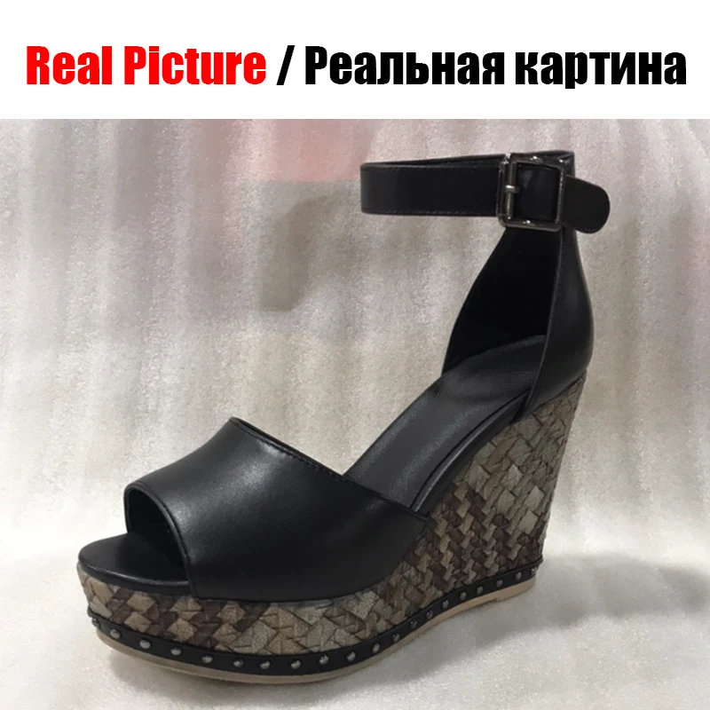 Новинка роскошные женские босоножки на танкетке из натуральной кожи