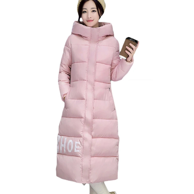 Женская зимняя парка длинная стеганая куртка с принтом в виде букв теплая