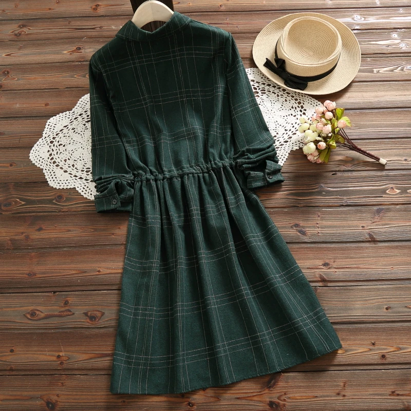 Осень 2018 винтажное клетчатое платье для женщин модное милое с длинным рукавом