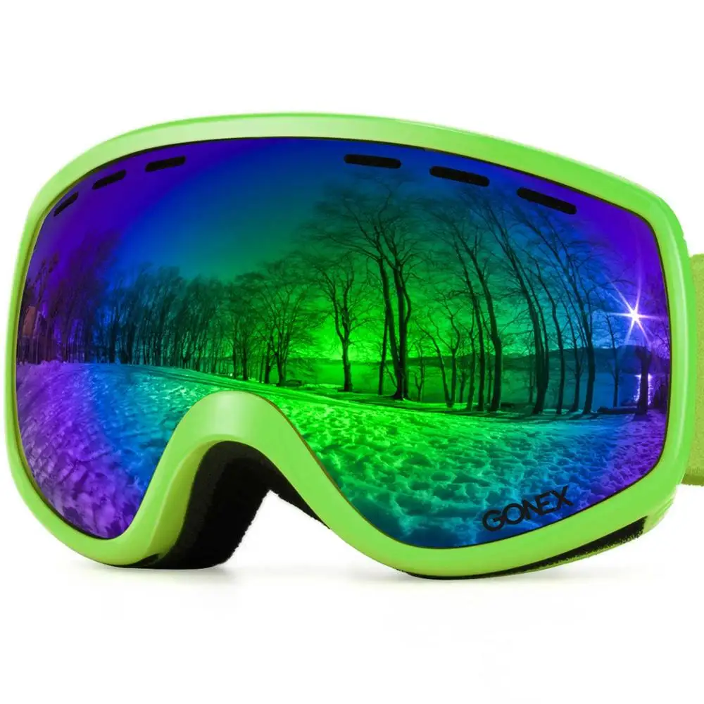Green Gonex 3-8 детские лыжные очки для сноуборда и лыж Очки UV400 защита двойные сферические линзы для зимних видов спорта+ Goggle чехол - Цвет: Green