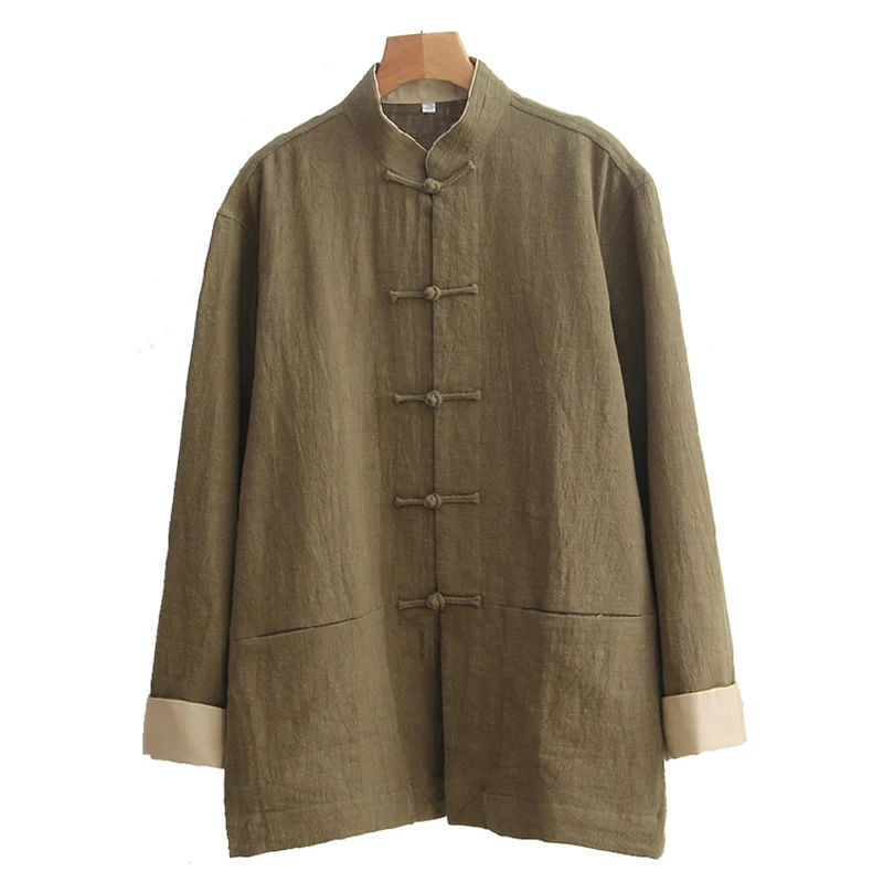 

Autumn New Men's Long Sleeve Cotton Linen Kung Fu Jacket Traditional Chinese Solid Tang Suit Coat Loose Male Frock YZT090301