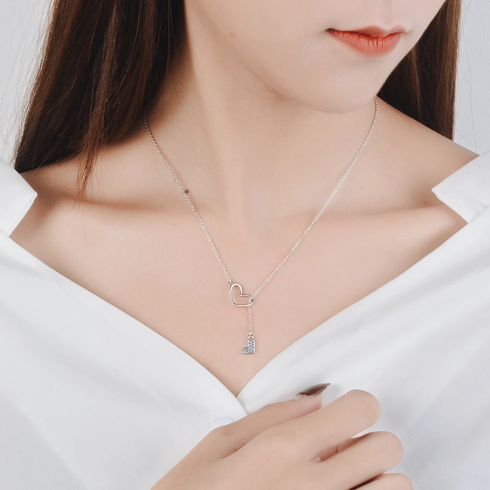 

Sweet Love Heart 925 Sterling Silver Short Necklace For Women Sweater Silver Chain Zircon Korean Jewerly