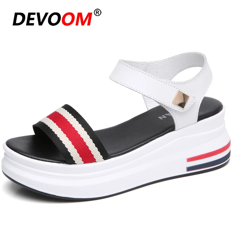 2019 Модные женские сандалии на танкетке летние из искусственной кожи платформе