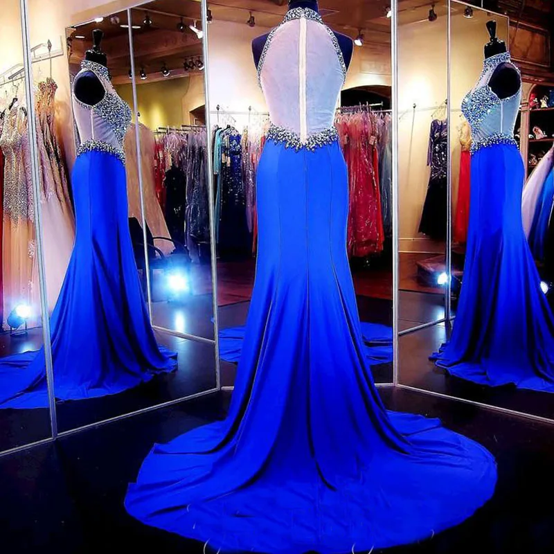 Vestidos de festa ярко-синий сексуальный комбинезон с высоким воротом Русалка Выпускной длинный вечерний Vestido de formatura longo Платье для матери невесты